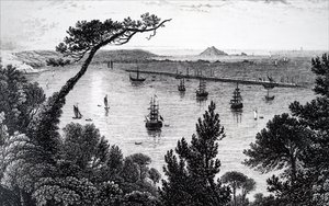 Een uitzicht op de haven van Plymouth door Unbekannt