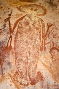 Aboriginal rotsschildering van een Wandjina, Mt Elizabeth Station, Kimberley, West-Australië, ca. 2000 v.Chr. door Unbekannter Künstler
