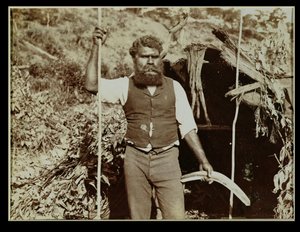 Aboriginal met een Boemerang, c.1860s (sepia foto)