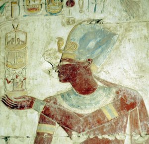 Abydos: Tempel van Ramses II, De Koning bij een ceremonie. (19e Dynastie) door Leopold Blonder
