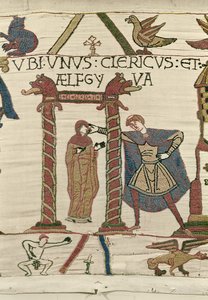Aelfgyva met een priester, Bayeux Tapestry (wol borduurwerk op linnen)