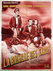 Poster van de film La bataille des sables met Dana Andrews Marta Toren en Stephen Mc Nally 1949