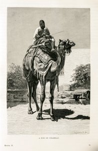 Een Egyptenaar en zijn kind op een kameel - Illustratie uit de Atlas van Egypte