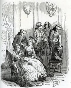 Een avond in het kasteel van Vaux-le-Vicomte ten tijde van koning Lodewijk XV (1710-1774). 19e eeuw (gravure uit 
