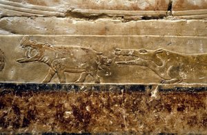 Oud Egypte: Saqqarah (of Saqqara of Sakkarah): graf van Ti (ambtenaar onder de 5e dynastie). Detail die nijlpaarden voorstelt