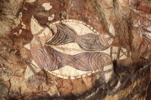 Australië, Noordelijk Territorium, Arnhem Land, Kakadu Nationaal Park, Nourlangie Rock, Aboriginal rotsschilderingen