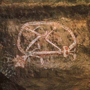 Australië, Noordelijk Territorium, Arnhem Land, Kakadu Nationaal Park, Nourlangie Rock, aboriginal rotsschilderingen door Benjamin Baud