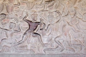 Bas-reliëfs in de oostelijke galerij van Angkor Wat, Cambodja