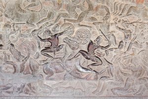 Bas-reliëfs in de oostelijke galerij van Angkor Wat, Cambodja