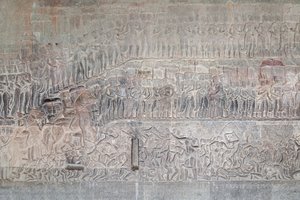 Bas-reliëfs in de zuidelijke galerij van Angkor Wat, Cambodja