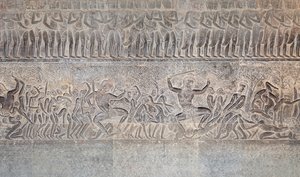 Bas-reliëfs in de zuidelijke galerij van Angkor Wat, Cambodja