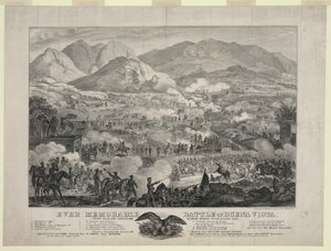 Slag bij Buena Vista ook bekend als Slag bij Angostura, troepen van generaal Zachary Taylor dwingen generaal Antonio Lopez de Santa Anna