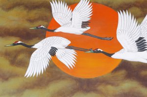 Vogelschilderij in de Bongeunsa tempel, Seoul, Zuid-Korea