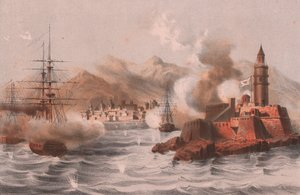 Bombardement van Palermo, met schepen op de voorgrond, Sicilië