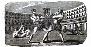 Boksers in het Colosseum in het oude Rome