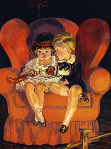 Jongen en meisje zittend in fauteuil 1923 door Unbekannter Künstler