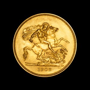 Britse munt met afbeelding van St. George en de draak