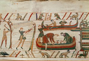 Schepen bouwen onder bevel van Hertog Willem, Bayeux Tapestry