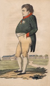 Karikatuur van Napoleon Bonaparte op Sint-Helena, gemaakt twee maanden voor zijn dood op 5 mei