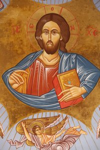 Plafondfresco in de orthodoxe kerk van Pedoulas. Christus pantocrator, 20150510, Pedoulas, Cyprus