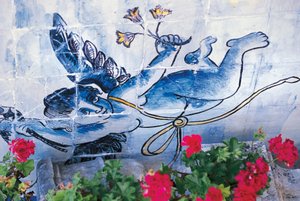 Cherubijn, azulejos tegels, Paleis van de Markiezen van Fronteira, Lissabon, Portugal (detail)