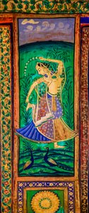 Chittra Shala binnenplaats met virtuoze fijne schilderijen, Taragarh Fort, Bundi, Bundi, Rajasthan, India, Azië