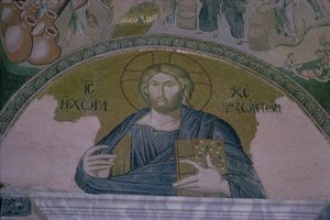 Christus in Majesteit, mozaïek boven de deur van de narthex van de Byzantijnse kerk van St. Saviour van de Chora