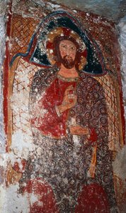 Christus de Leraar, fresco in crypte, Heiligdom van Maria van de Trappen (18e eeuw), Massafra, Puglia, Italië door William M. Timlin
