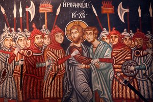Kerk van Aartsengel Michaël. Fresco. Jezus Christus gearresteerd, 20150510, Pedoulas, Cyprus