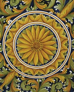Close-up van een tafel, Caltagirone, Italië
