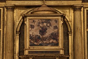 Collegiale kerk. Interieur. Het hoogaltaar. Detail. Midden. Schilderij. Olie op agaat. 1624. door Unbekannt