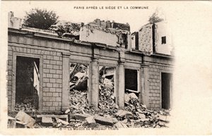 Commune van Parijs (1871): het herenhuis van Adolphe Thiers werd verwoest na de confiscatie van zijn eigendom in mei 1871