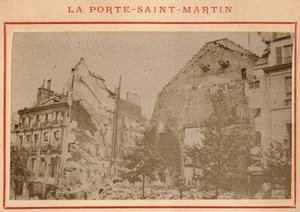 Commune van Parijs (1871): uitzicht op de Porte Saint Martin in Parijs, verwoest in mei 1871