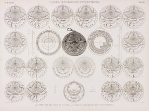 Koperen Koufieke astrolabium en astrolabiumplaten door Unbekannt