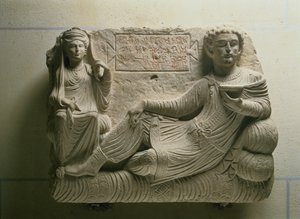 Koppel bij een banket, grafvondst uit Palmyra, Syrië