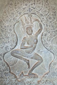 Dansende Apsara reliëf op de buitenste westelijke muur, Angkor Wat, Cambodja