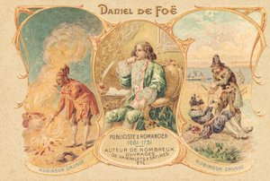 Daniel Defoe aan zijn Schrijftafel en zijn Beroemde Werk door Unbekannter Künstler
