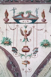 Detail van het plafond van de Hal van Grotesken (16e eeuw), Kasteel Della Manta, Manta (Cuneo), Piëmont, Italië door Benjamin Baud