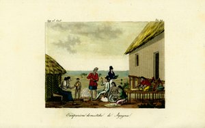 Huishoudelijke bezigheden van de Chamorro-vrouwen van Agana (Hagatna), Guam door Unbekannt
