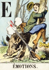 E: Emoties - Het Jachtalfabet, ca. 1890 (gravure) door Unbekannt