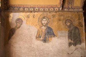 Europa-Azië, Turkije, Istanbul, Aya Sofya Museum (537 AD, voorheen moskee en kerk), mozaïekpaneel met Christus, Maria en Johannes de Doper door Unbekannt