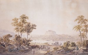 Figuren die de stad Athene naderen, Griekenland, ca. 1800 door Unbekannt