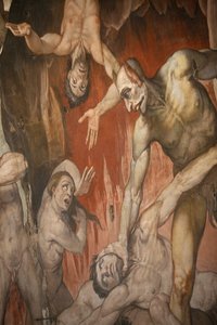 Firenze duomo. Fresco dat de hel afbeeldt Florence Italië