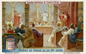 Eerste Concilie van Nicea geleid door de Romeinse keizer Constantijn I door Unbekannt