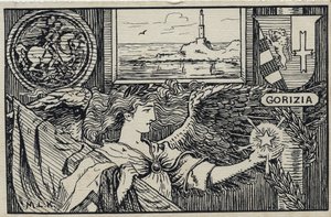 Eerste Wereldoorlog (1914-1918): Italiaanse patriottische ansichtkaart voor de aansluiting van Gorizia bij Italië door Unbekannter Künstler