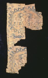 Fragment van lampas van linnen en zijde, Centraal-Aziatisch
