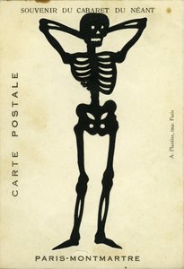 Frankrijk, Île-de-France, Parijs (75): Reclame voor het cabaret du Néant de Montmartre met een skeletafbeelding door Unbekannter Künstler