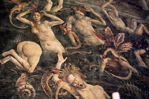 Frankrijk, Tarn, Albi, Cathedrale Sainte-Cecile, fresco van het Laatste Oordeel, - (1474-einde 15e eeuw), de afdaling naar de onderwereld, detail