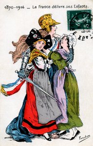 Frankrijk levert haar kinderen (Elzas en Moezel, Lotharingen), ansichtkaart door Fercham