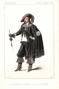 Franse acteur Louis Lacressonniere als Koning Charles I in Les Mousquetaires door Alexandre Dumas, Theatre de l